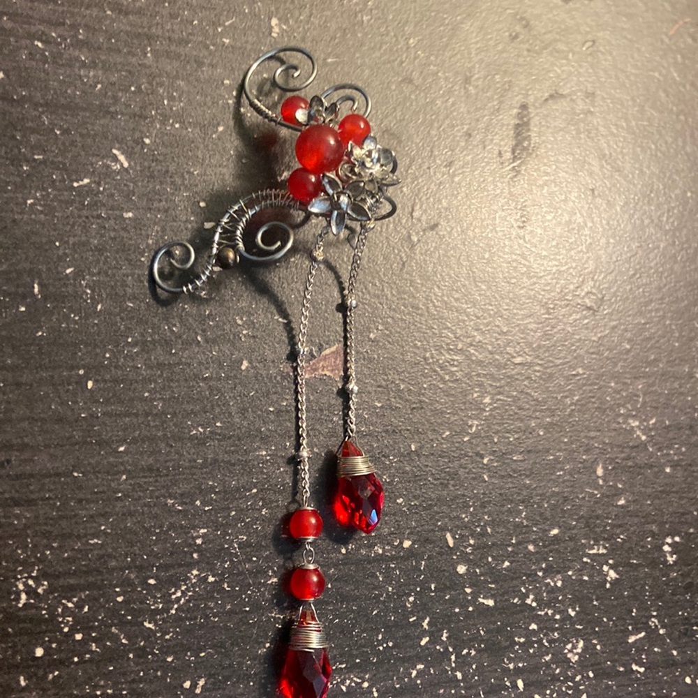Red beaded Ear Cuff